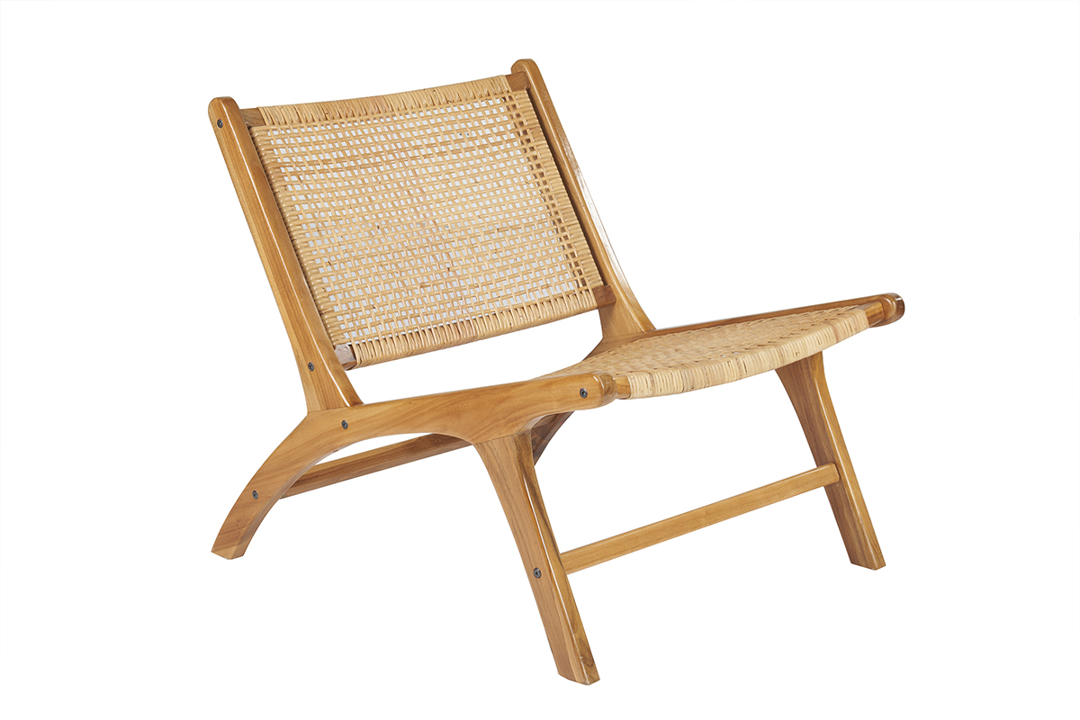 Fauteuil ethnique en bois teck massif et cannage en rotin naturel HAMMA