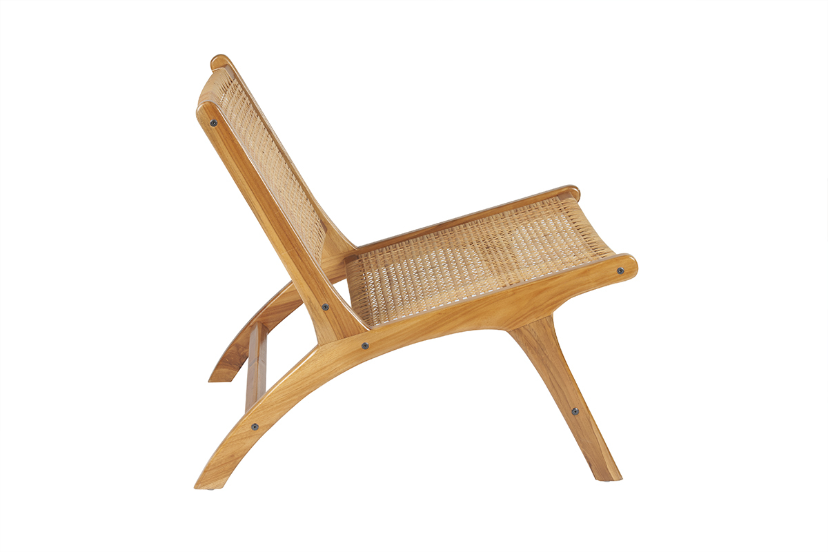 Fauteuil ethnique en bois teck massif et cannage en rotin naturel HAMMA