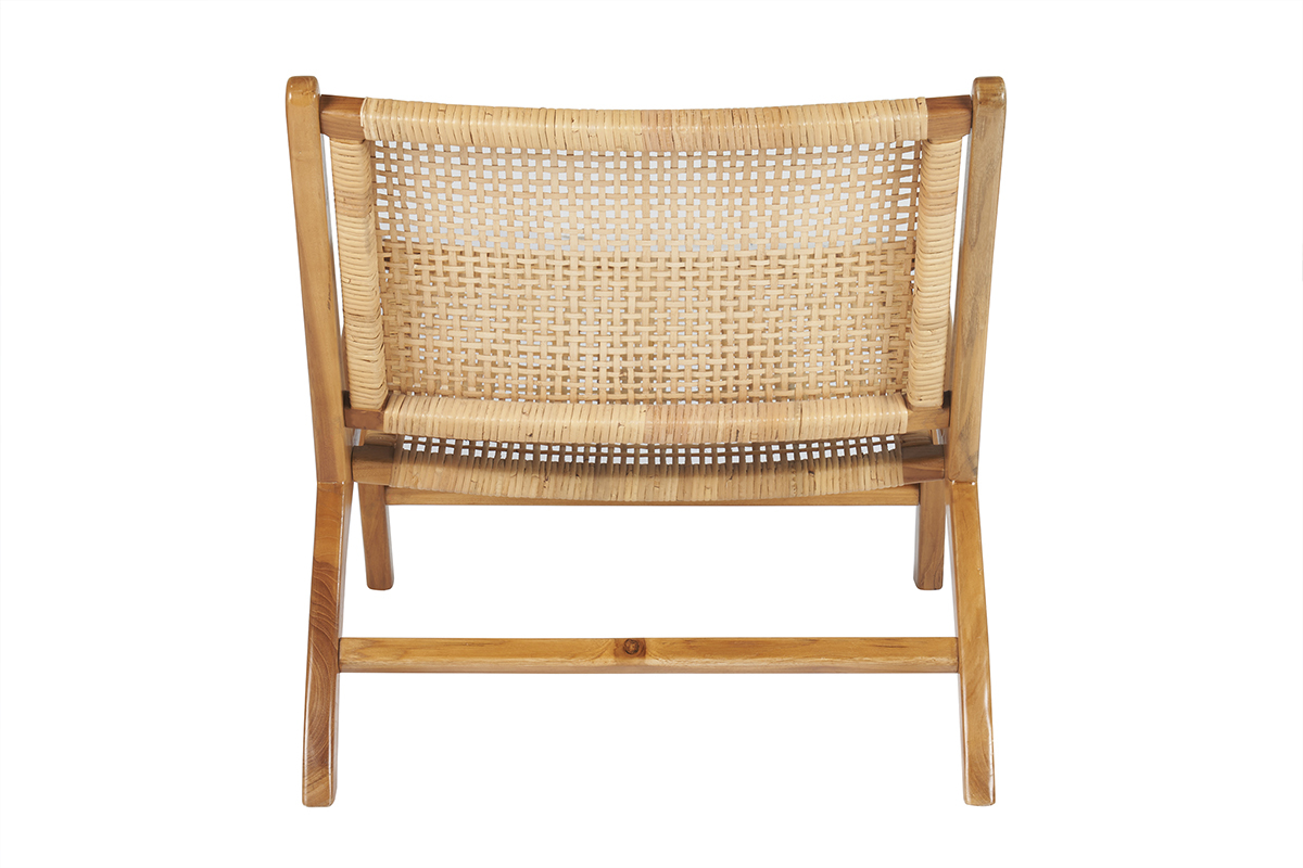 Fauteuil ethnique en bois teck massif et cannage en rotin naturel HAMMA