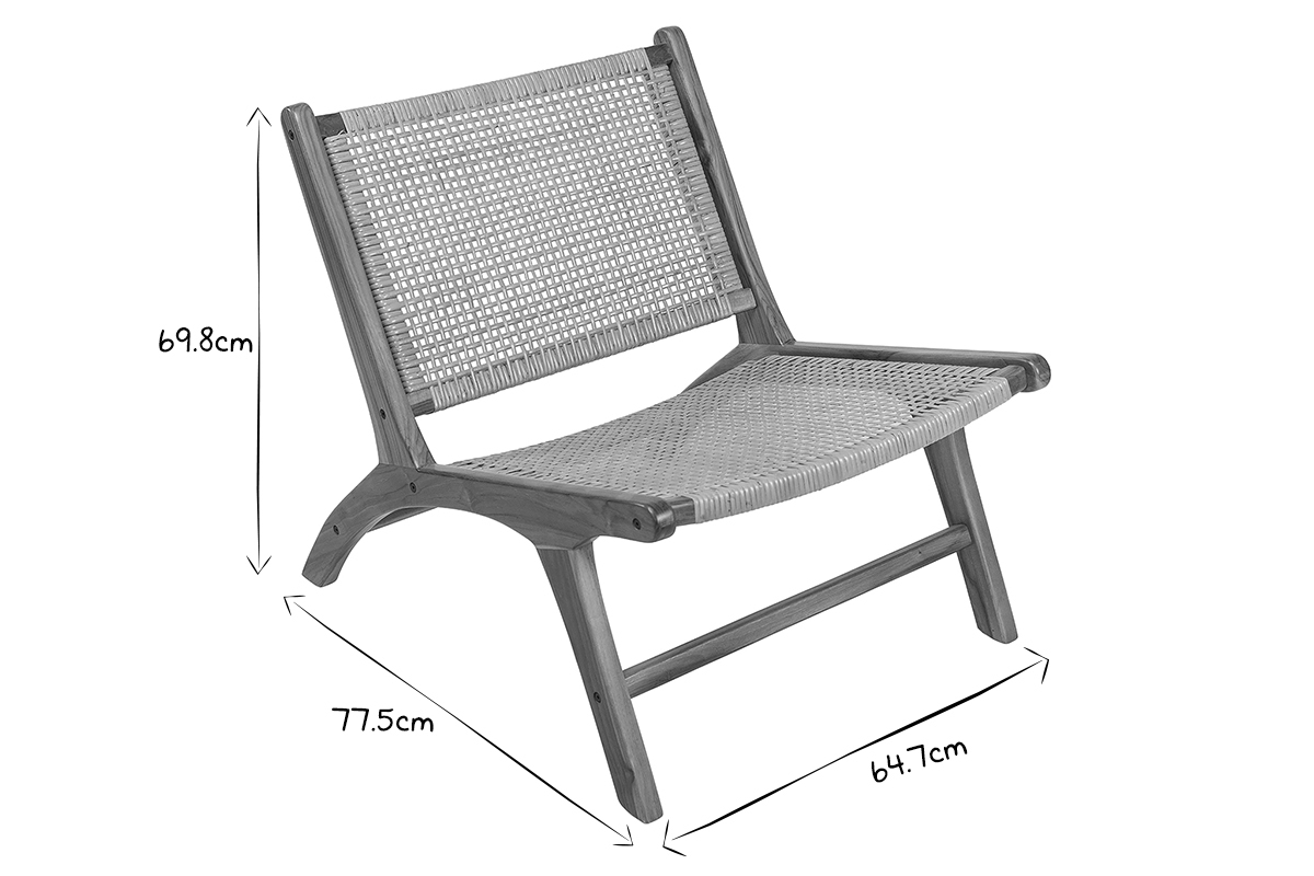 Fauteuil ethnique en bois teck massif et cannage en rotin naturel HAMMA