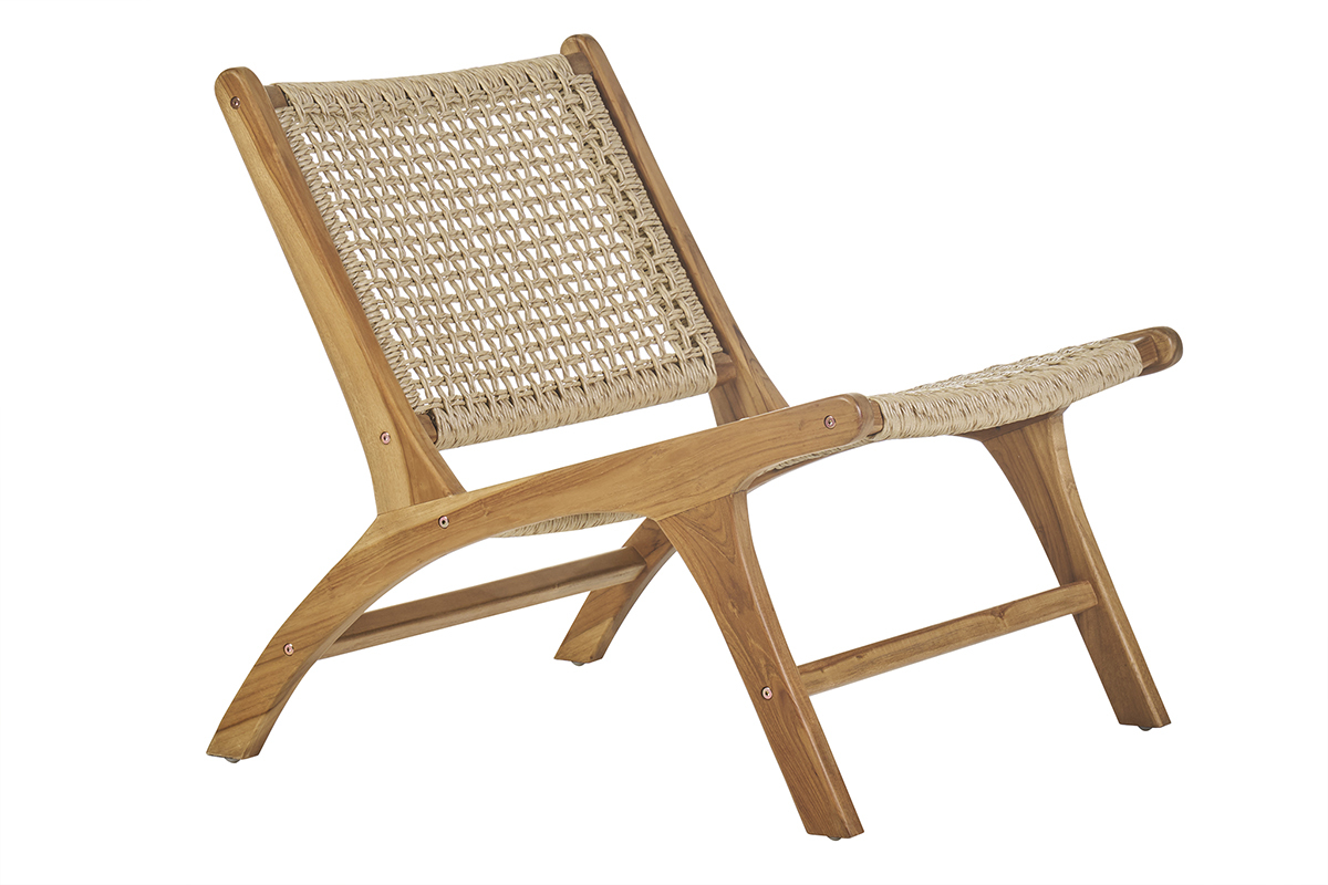 Fauteuil lounge en bois teck massif et corde tresse SUMBA