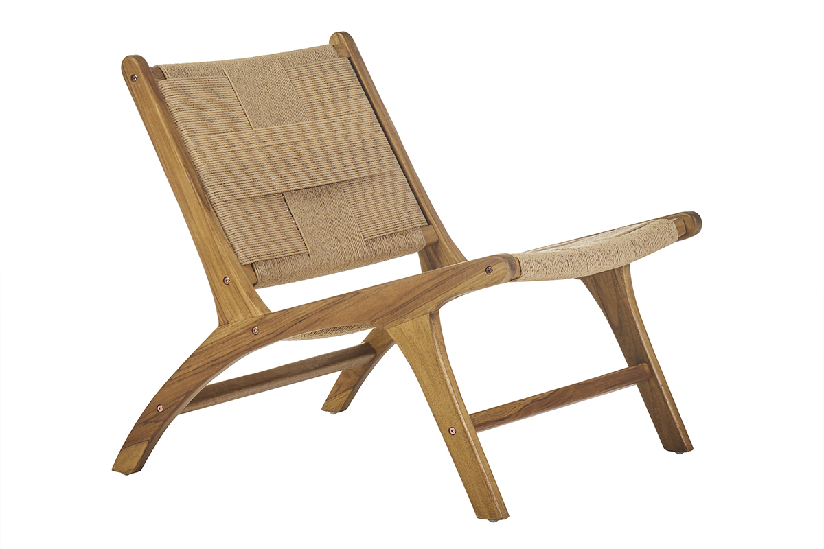 Fauteuil lounge en bois teck massif et corde tresse YARI