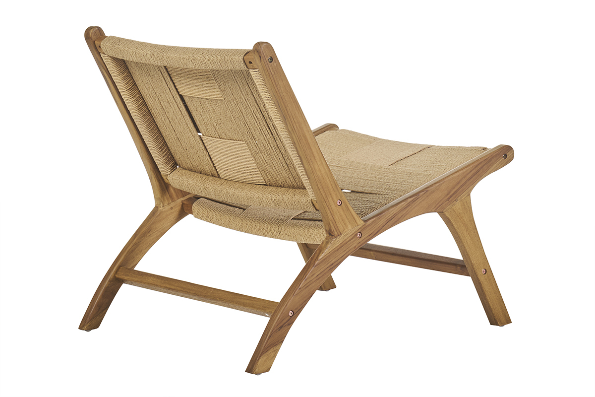 Fauteuil lounge en bois teck massif et corde tresse YARI