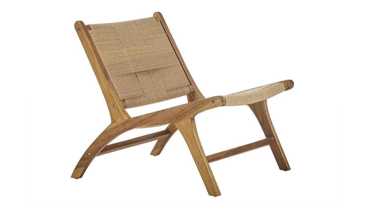 Fauteuil lounge en bois teck massif et corde tresse YARI