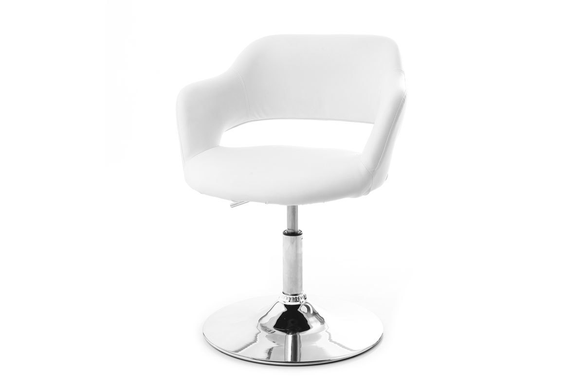 Fauteuil pivotant design blanc et acier chrom JESSY