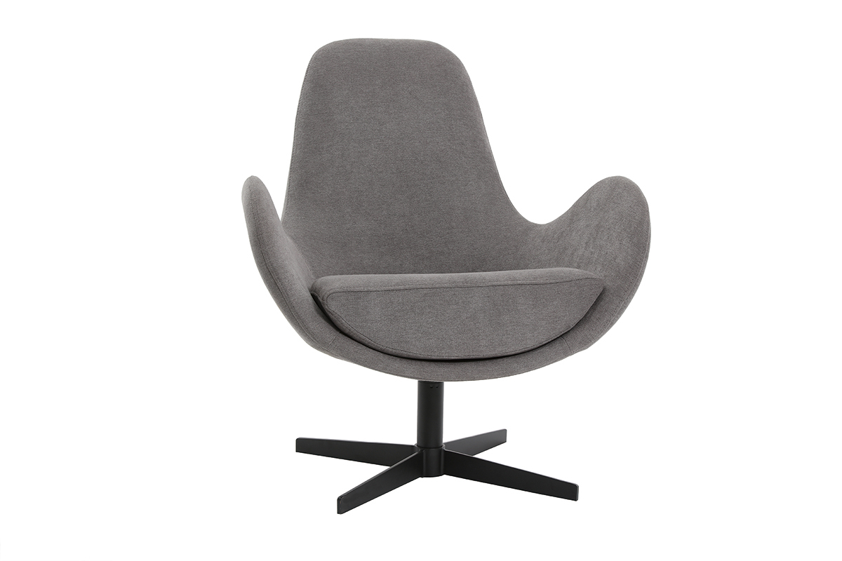 Fauteuil pivotant design en tissu effet velours gris et mtal noir ANDY