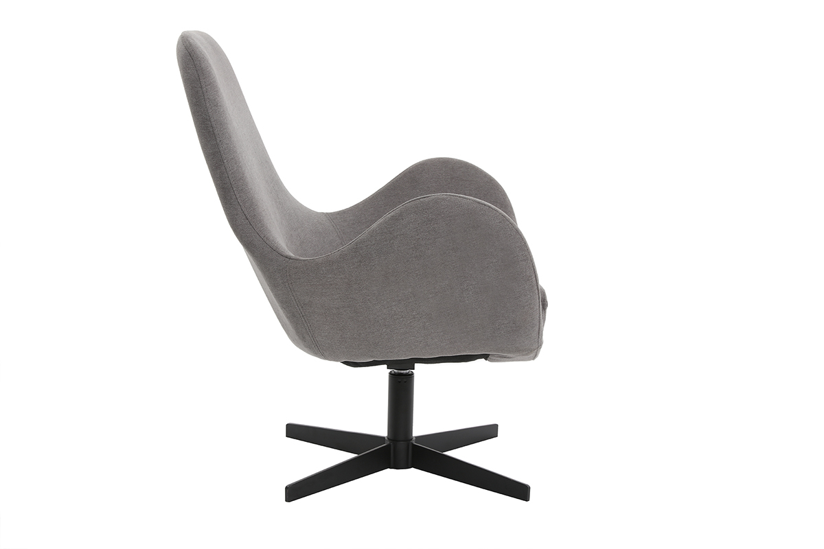 Fauteuil pivotant design en tissu effet velours gris et mtal noir ANDY