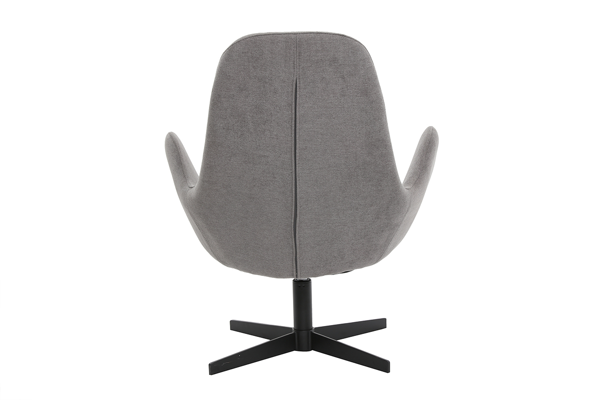 Fauteuil pivotant design en tissu effet velours gris et mtal noir ANDY