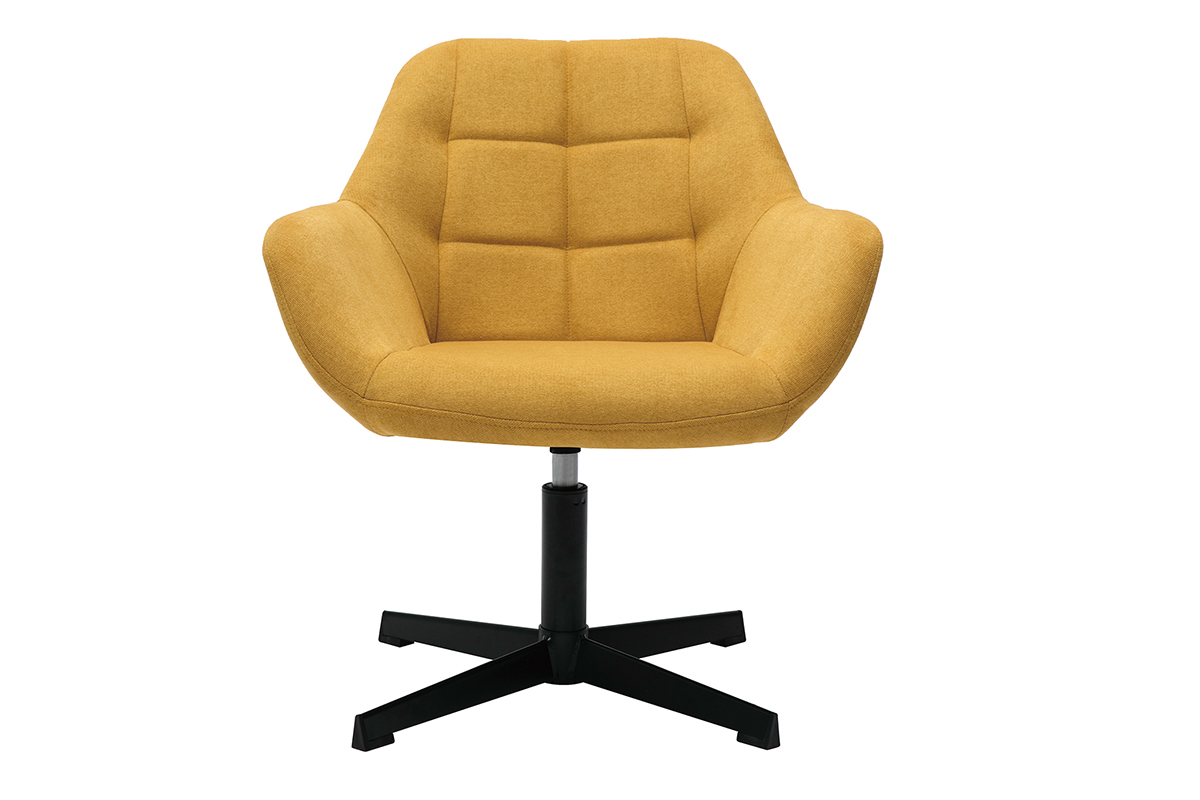 Fauteuil pivotant design en tissu effet velours jaune moutarde et mtal noir DARWIN