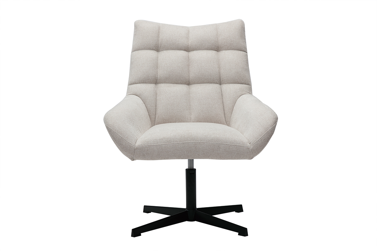 Fauteuil pivotant design en tissu effet velours texur beige et mtal noir KING