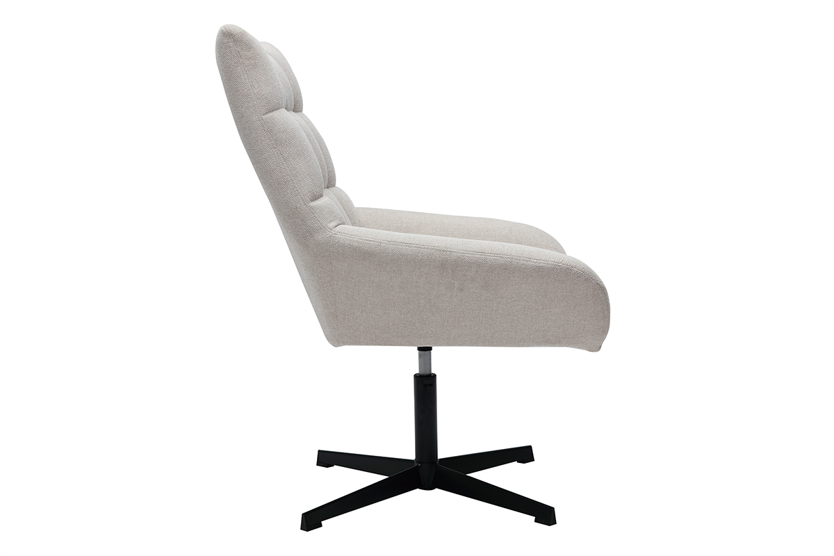 Fauteuil pivotant design en tissu effet velours texur beige et mtal noir KING