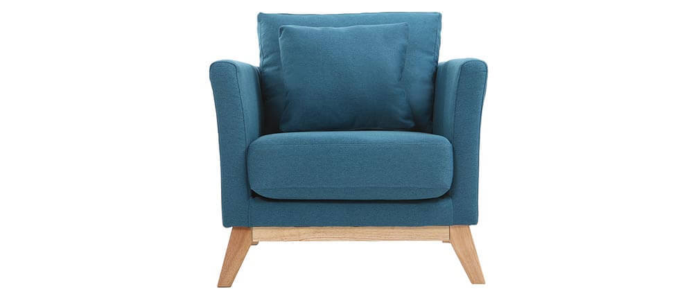 Fauteuil Scandinave Déhoussable Bleu Canard Et Bois Clair