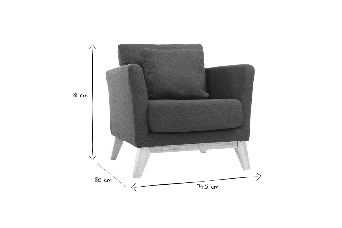 Fauteuil scandinave dhoussable en tissu bleu fonc et bois clair OSLO