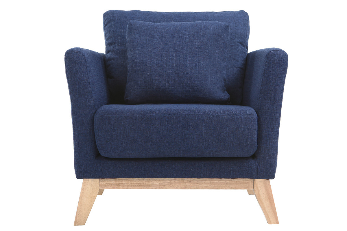 Fauteuil scandinave dhoussable en tissu bleu fonc et bois clair OSLO