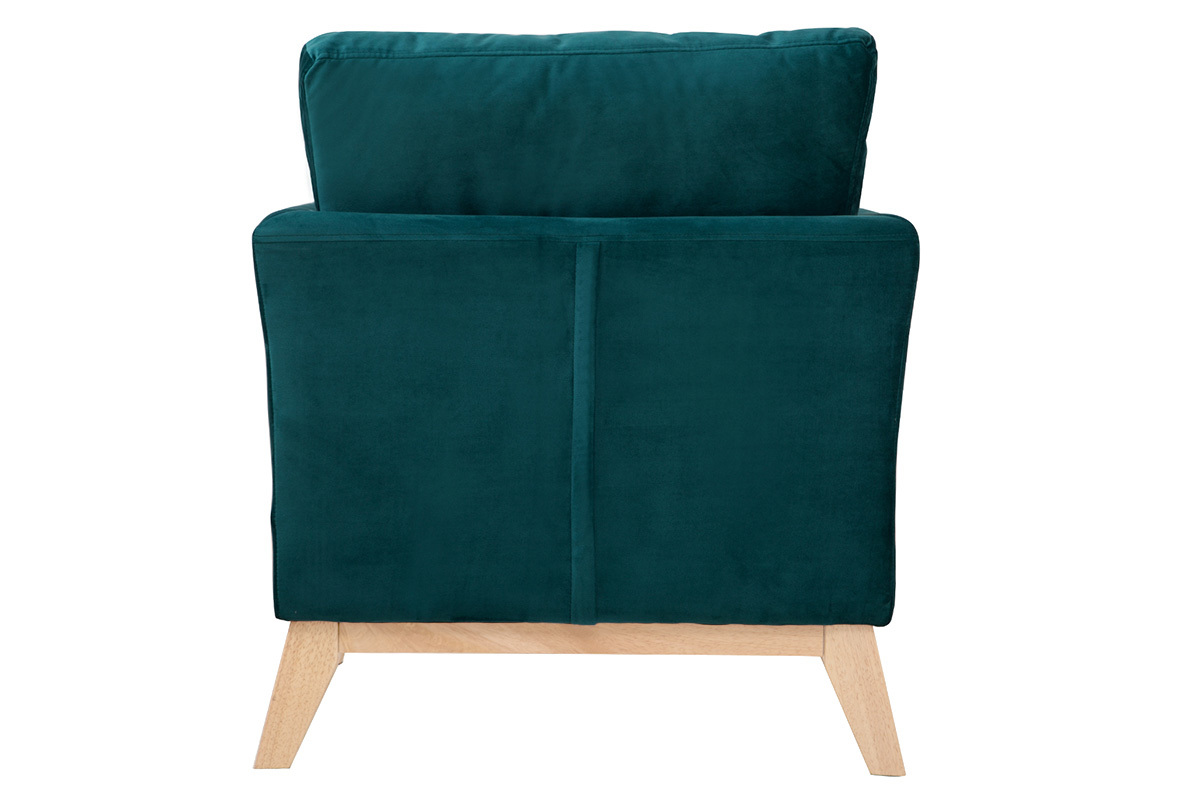 Fauteuil scandinave dhoussable en tissu velours bleu ptrole et bois clair OSLO