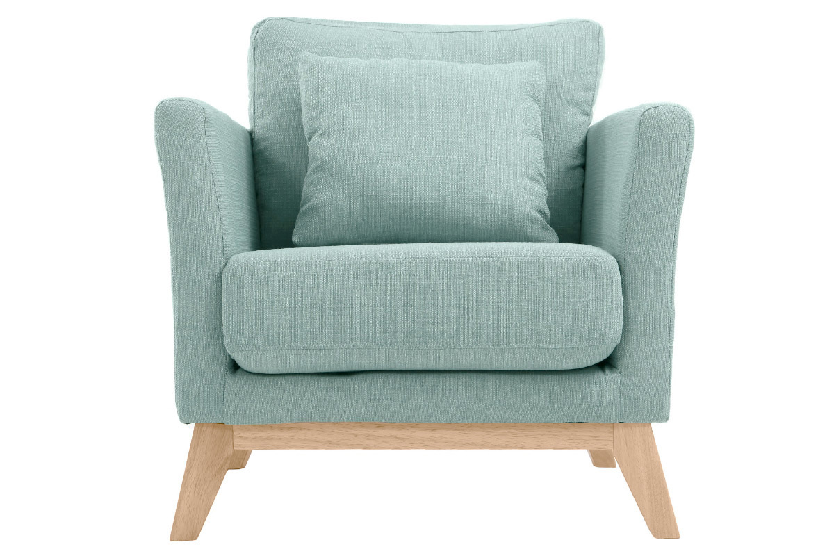 Fauteuil scandinave dhoussable en tissu vert lagon et bois clair OSLO