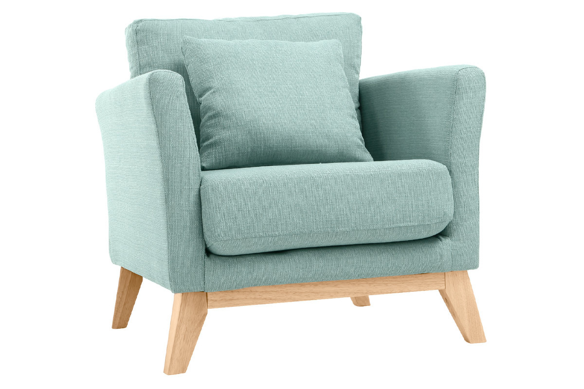 Fauteuil scandinave dhoussable en tissu vert lagon et bois clair OSLO