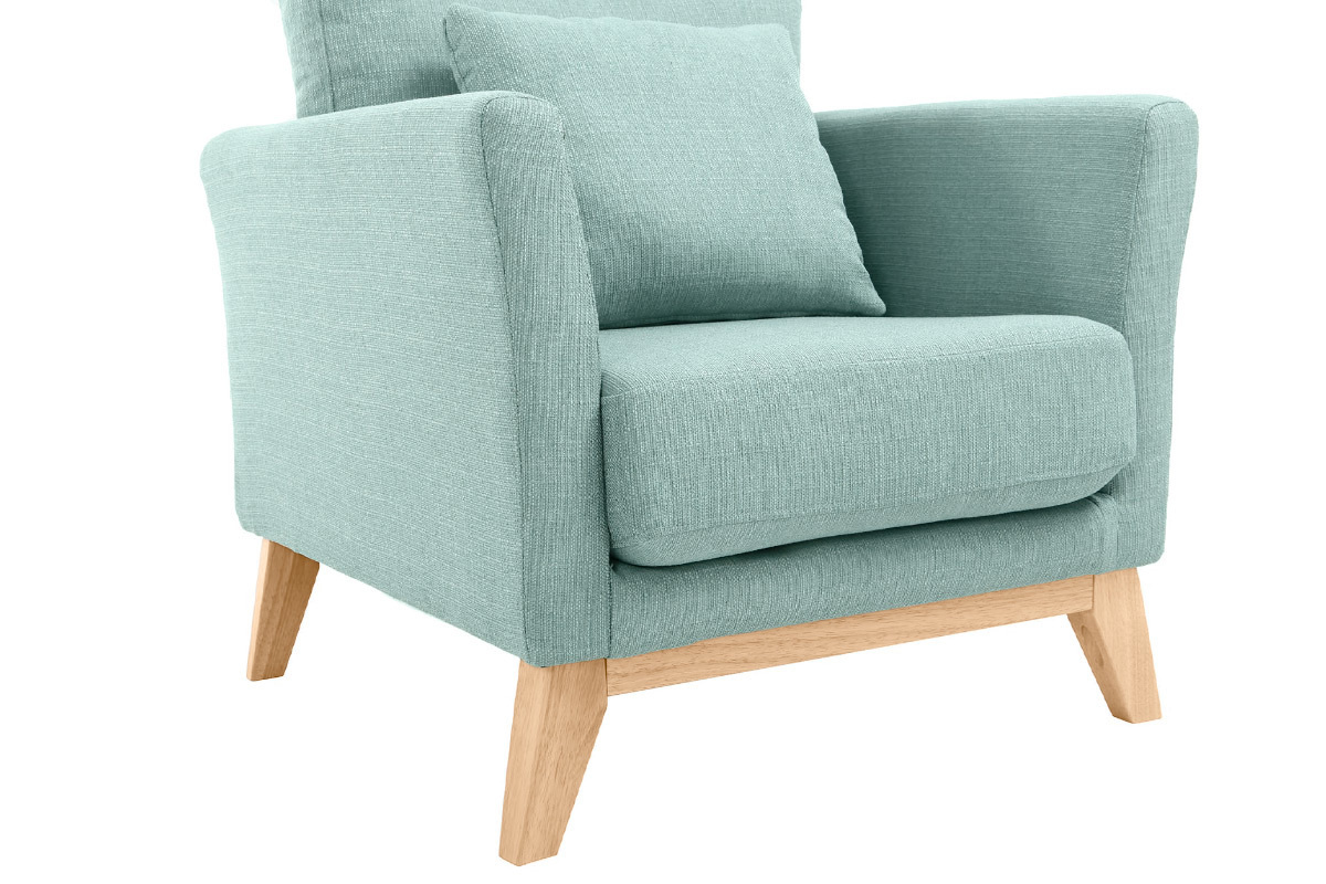 Fauteuil scandinave dhoussable en tissu vert lagon et bois clair OSLO