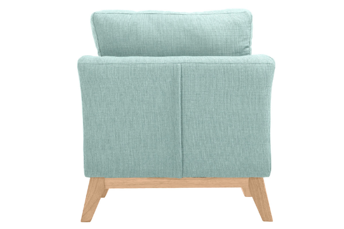 Fauteuil scandinave dhoussable en tissu vert lagon et bois clair OSLO