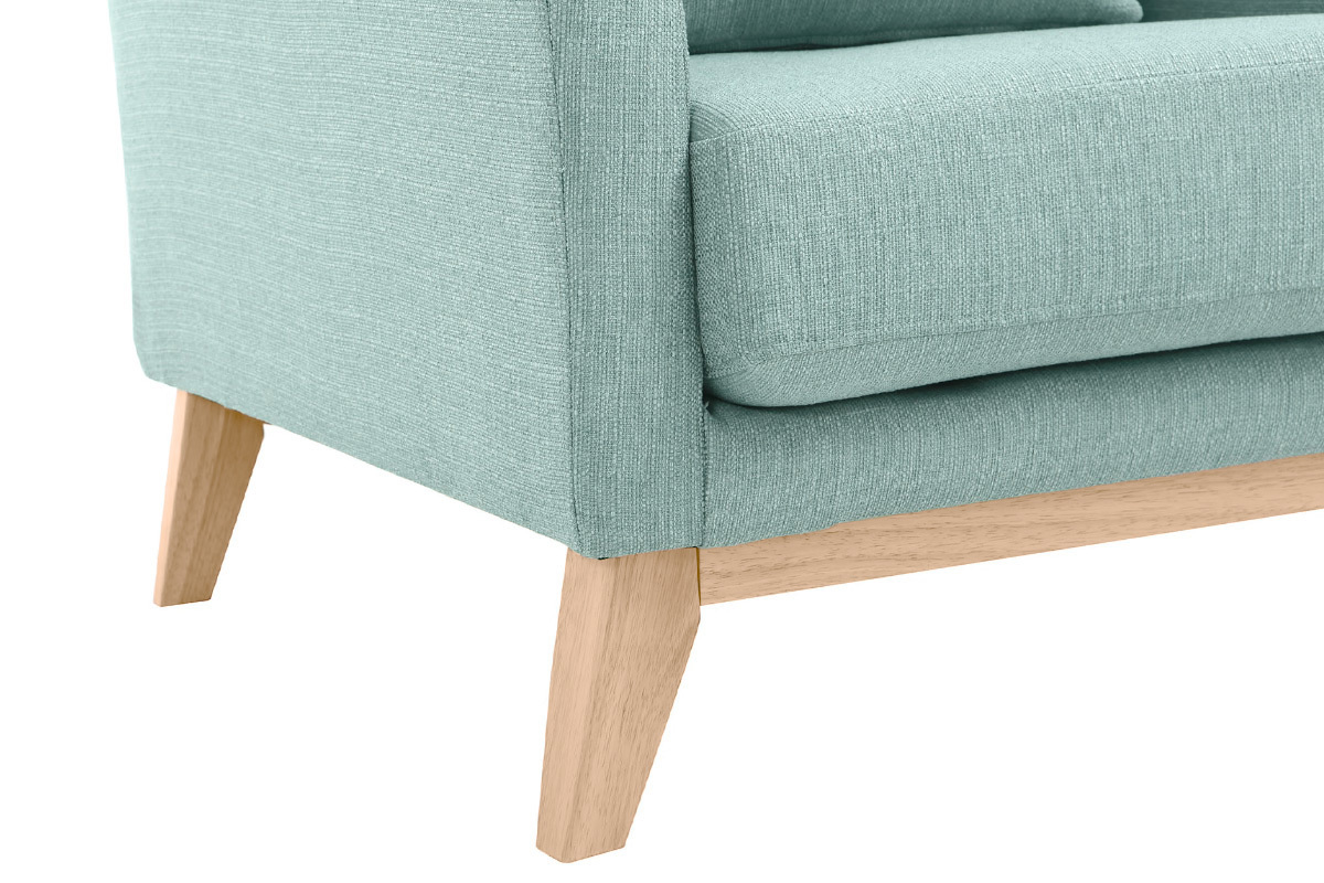 Fauteuil scandinave dhoussable en tissu vert lagon et bois clair OSLO