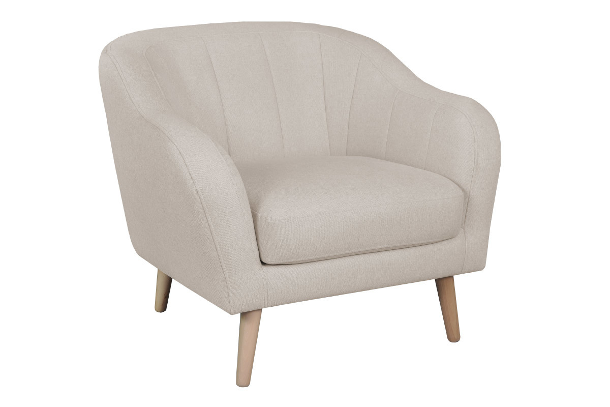 Fauteuil scandinave en tissu beige et bois clair ISIS