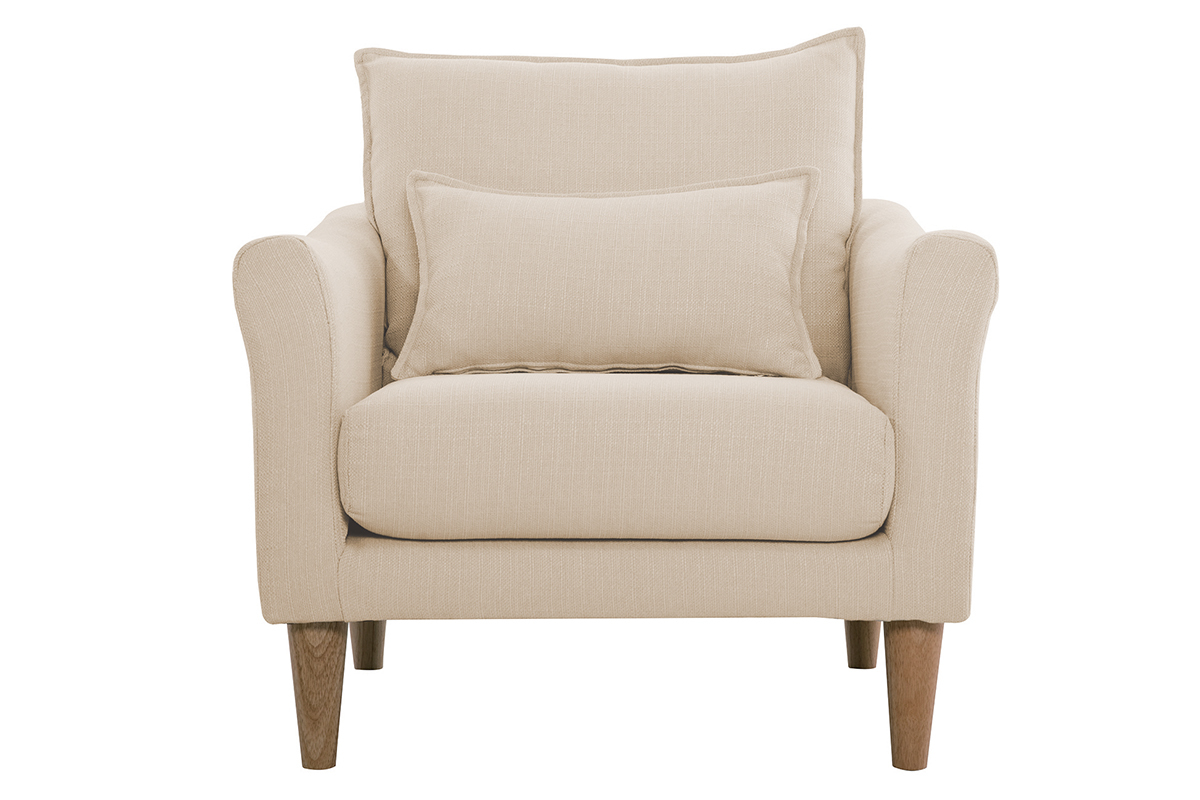 Fauteuil scandinave en tissu beige et bois clair KATE