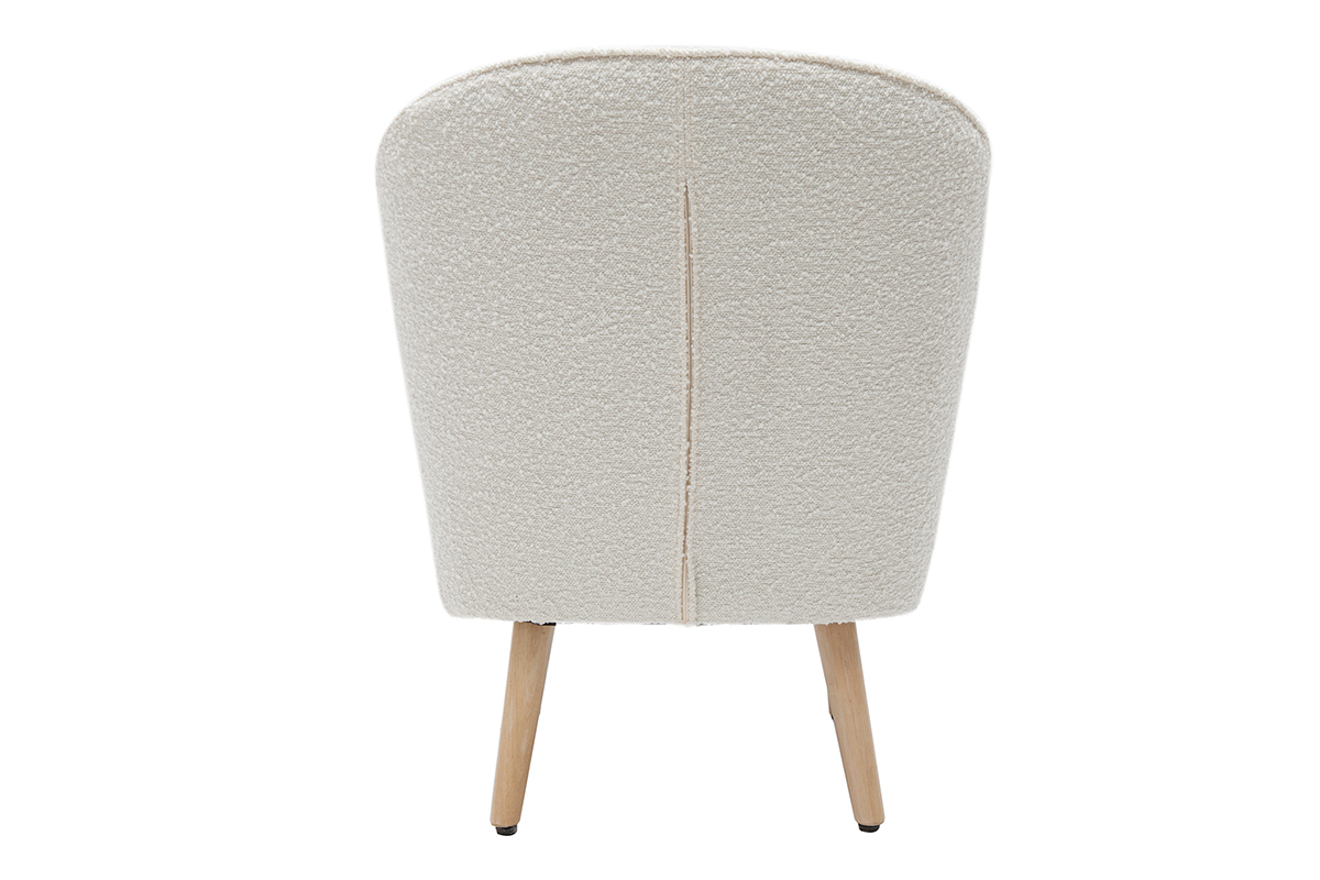 Fauteuil scandinave en tissu effet laine boucle blanc cass et bois clair AMANITA