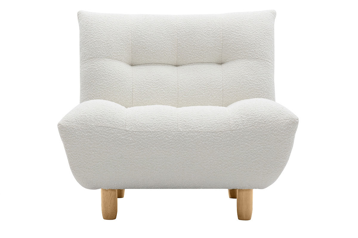 Fauteuil scandinave en tissu effet laine boucle blanc et bois clair YUMI