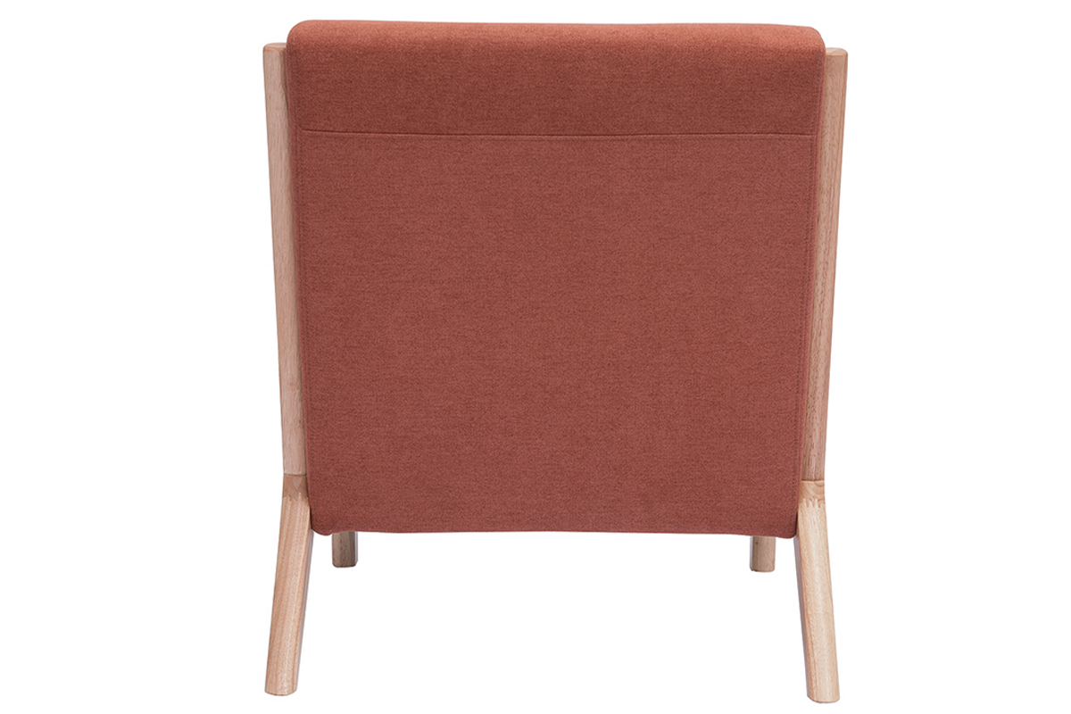 Fauteuil scandinave en tissu effet velours terre brle et bois clair massif DERRY