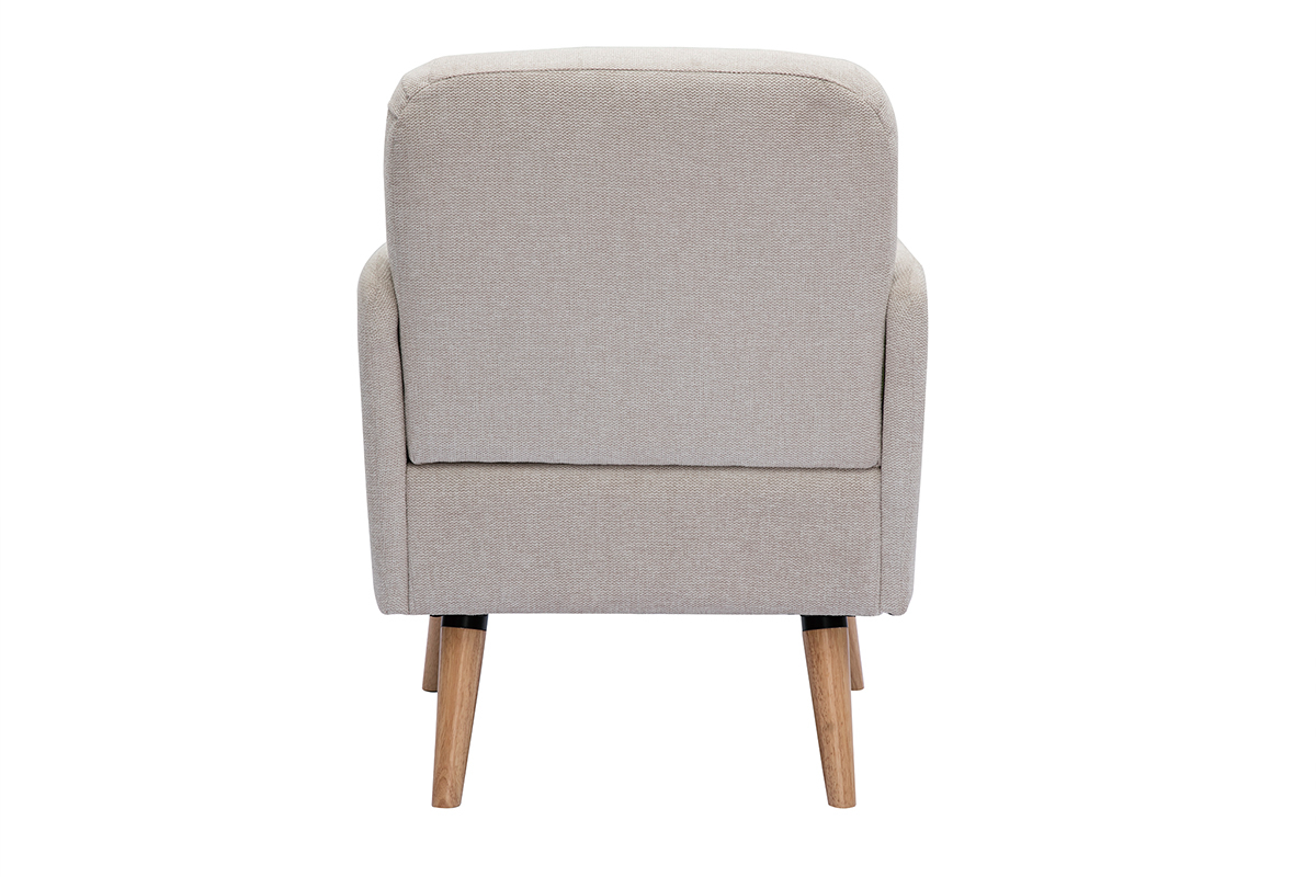 Fauteuil scandinave en tissu effet velours textur beige et bois clair ISKO