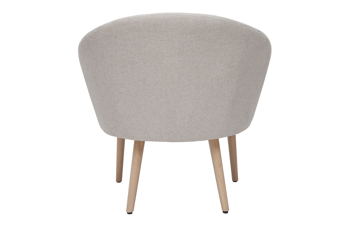 Fauteuil scandinave en tissu effet velours textur beige et bois clair OLIVIA