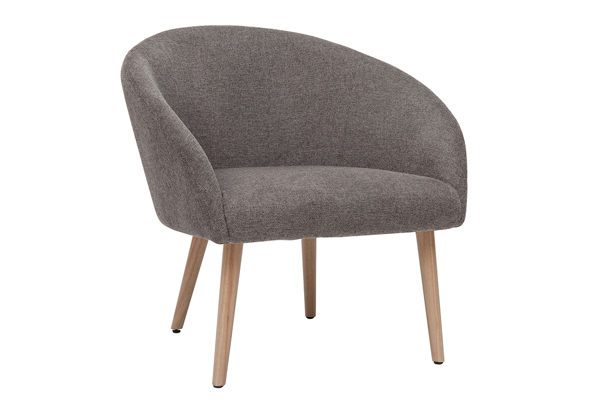 Fauteuil scandinave en tissu effet velours textur gris et bois clair OLIVIA