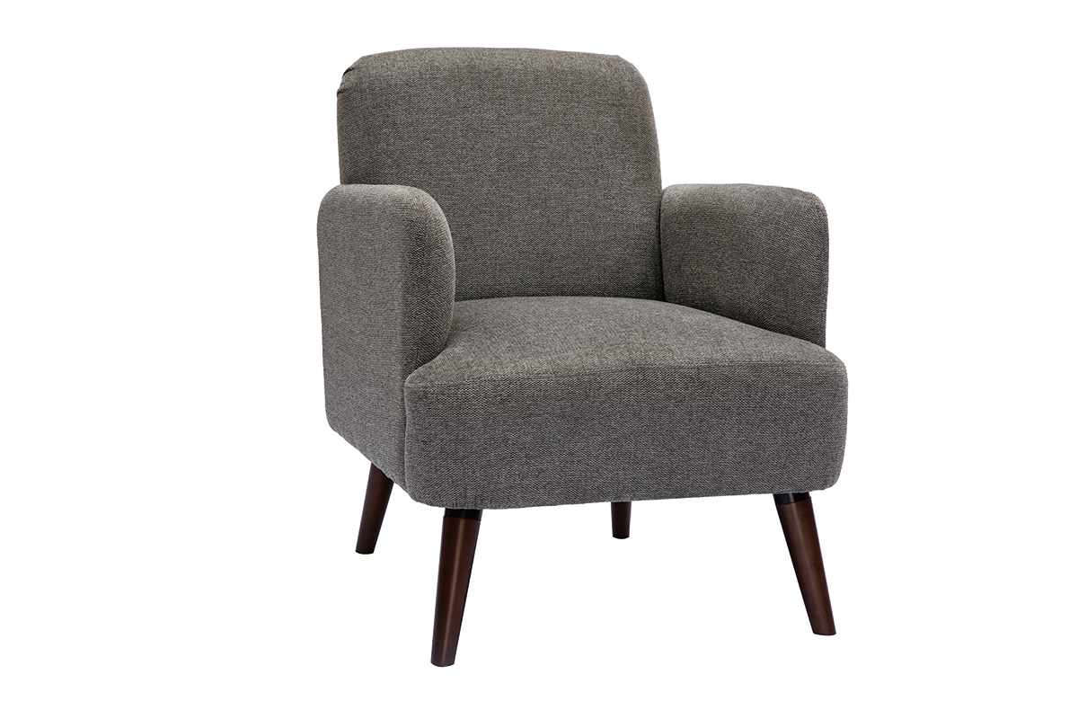 Fauteuil scandinave en tissu effet velours textur gris et bois fonc ISKO