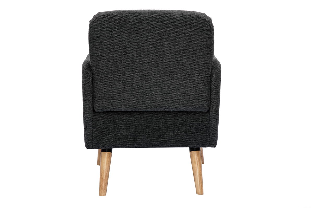 Fauteuil scandinave en tissu effet velours textur gris fonc et bois clair ISKO