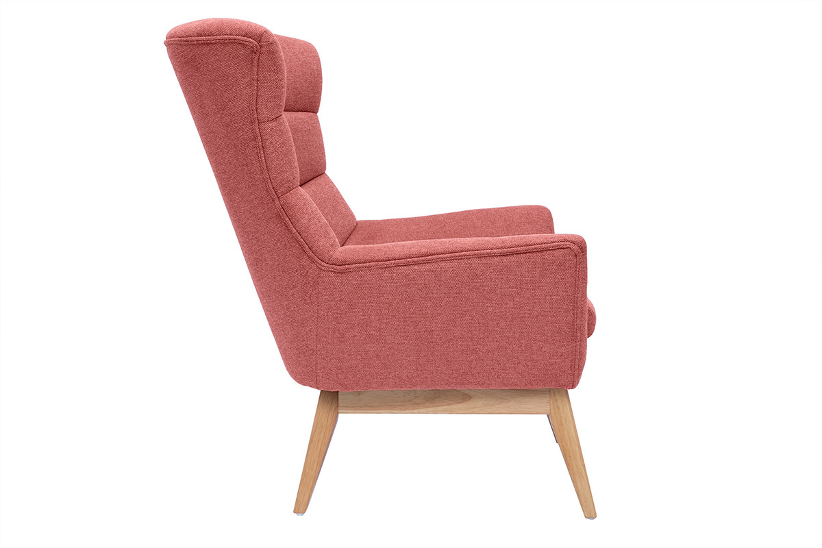 Fauteuil scandinave en tissu effet velours textur terracotta et bois clair BRODY