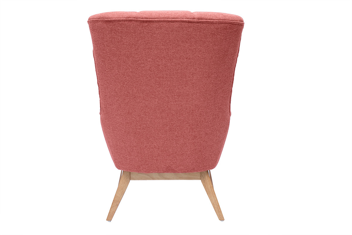 Fauteuil scandinave en tissu effet velours textur terracotta et bois clair BRODY