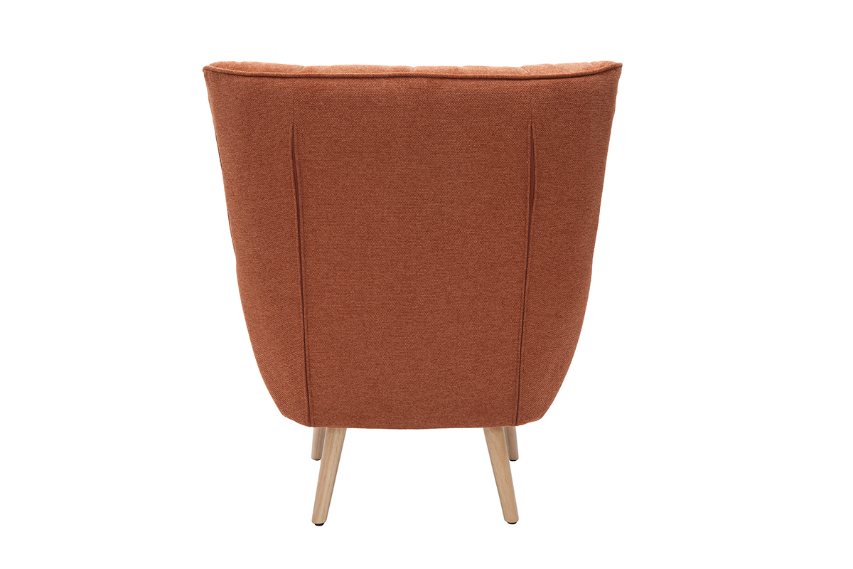 Fauteuil scandinave en tissu effet velours textur terre brle et bois clair AVERY