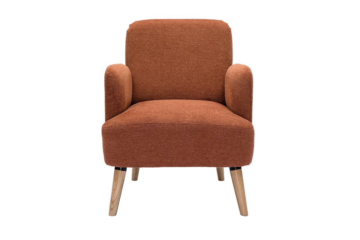 Fauteuil scandinave en tissu effet velours textur terre brle et bois clair ISKO