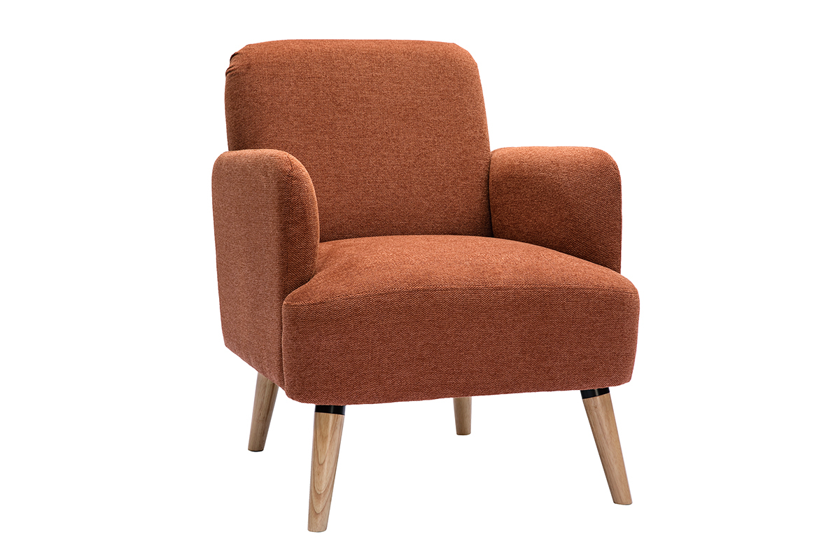 Fauteuil scandinave en tissu effet velours textur terre brle et bois clair ISKO