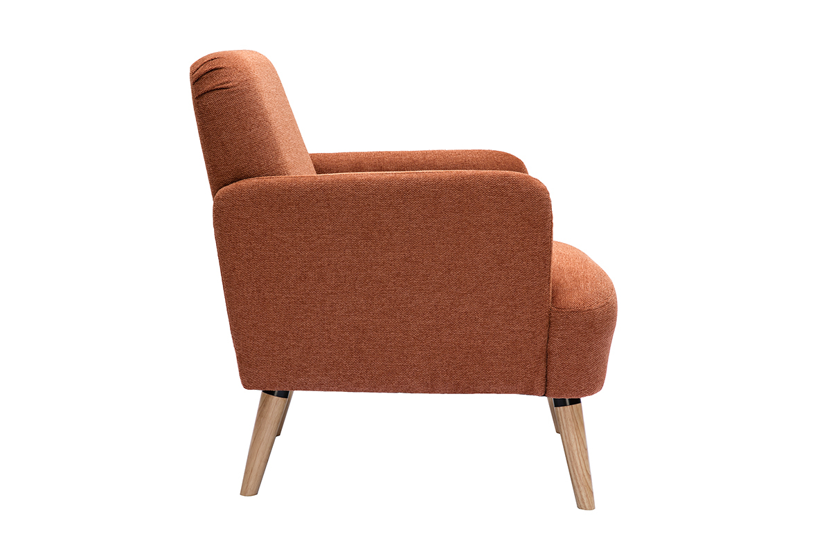 Fauteuil scandinave en tissu effet velours textur terre brle et bois clair ISKO