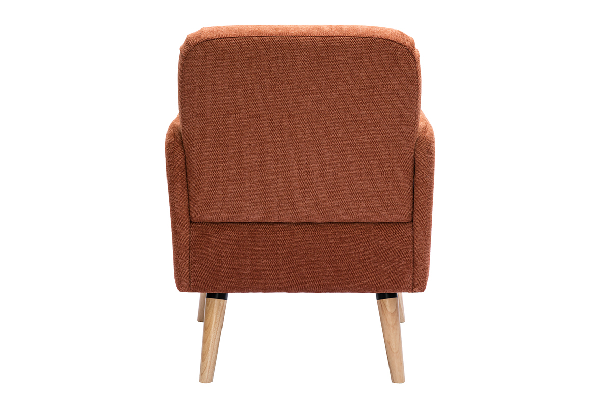 Fauteuil scandinave en tissu effet velours textur terre brle et bois clair ISKO