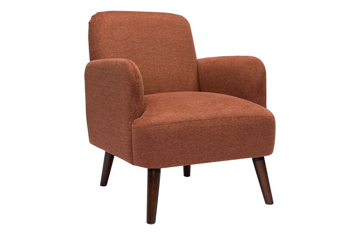 Fauteuil scandinave en tissu effet velours textur terre brle et bois fonc ISKO