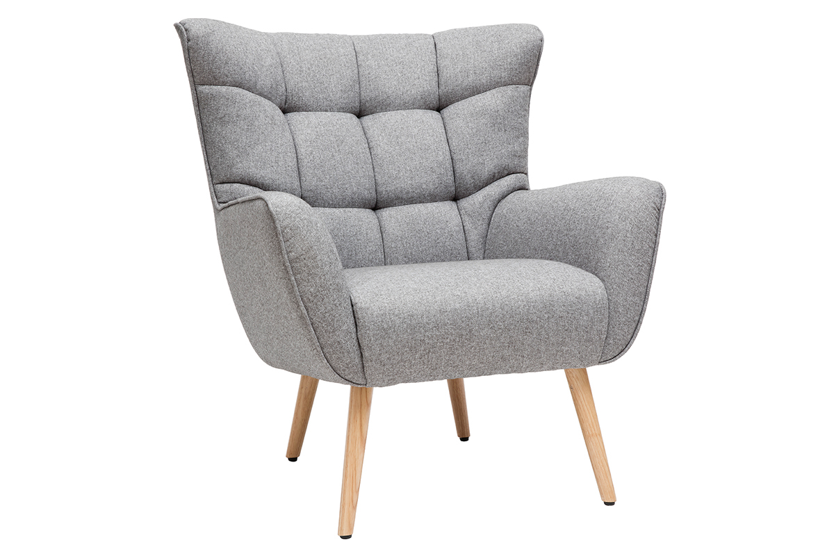 Fauteuil scandinave en tissu gris clair et bois clair AVERY