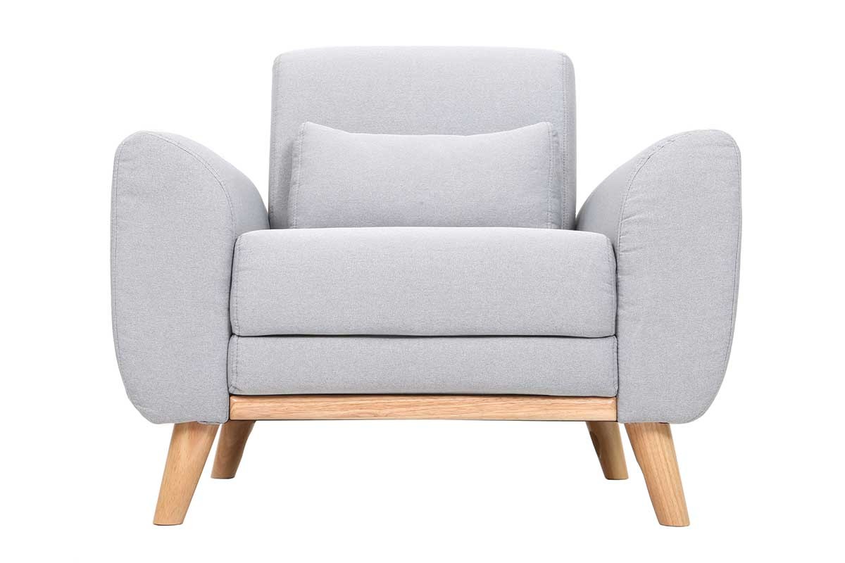 Fauteuil scandinave en tissu gris clair et bois clair EKTOR