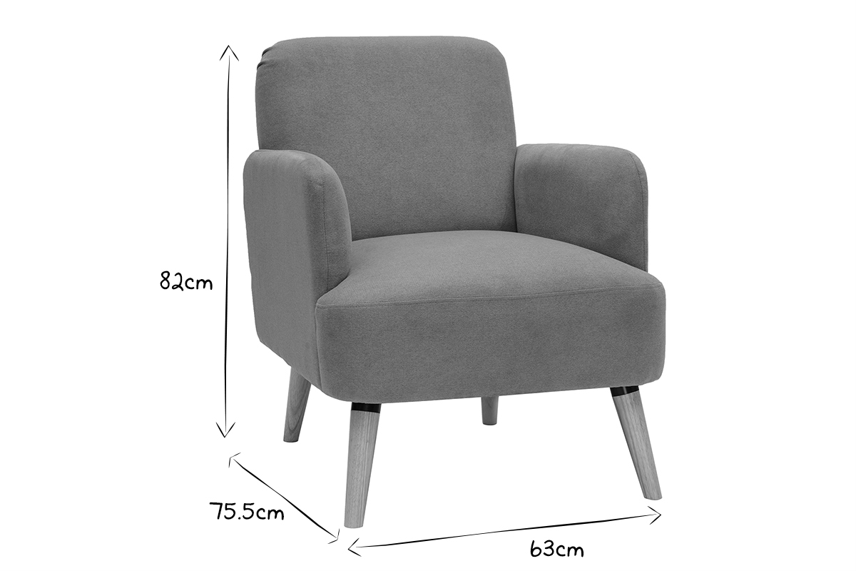 Fauteuil scandinave en tissu gris clair et bois clair ISKO