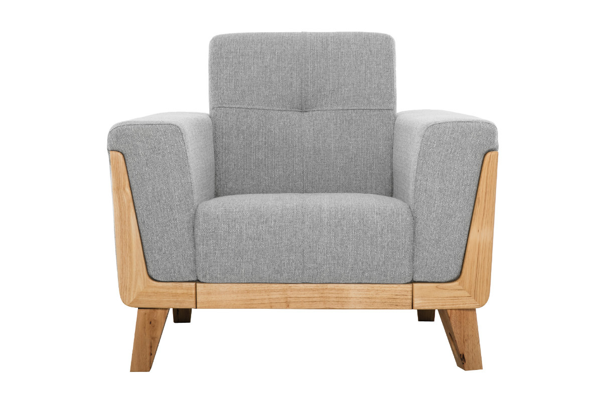 Fauteuil scandinave en tissu gris et bois clair FJORD