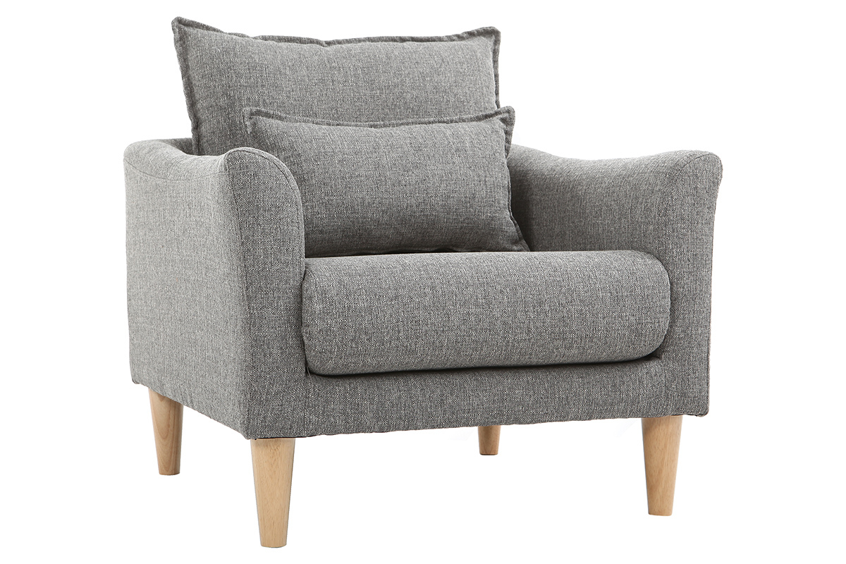 Fauteuil scandinave en tissu gris et bois clair KATE