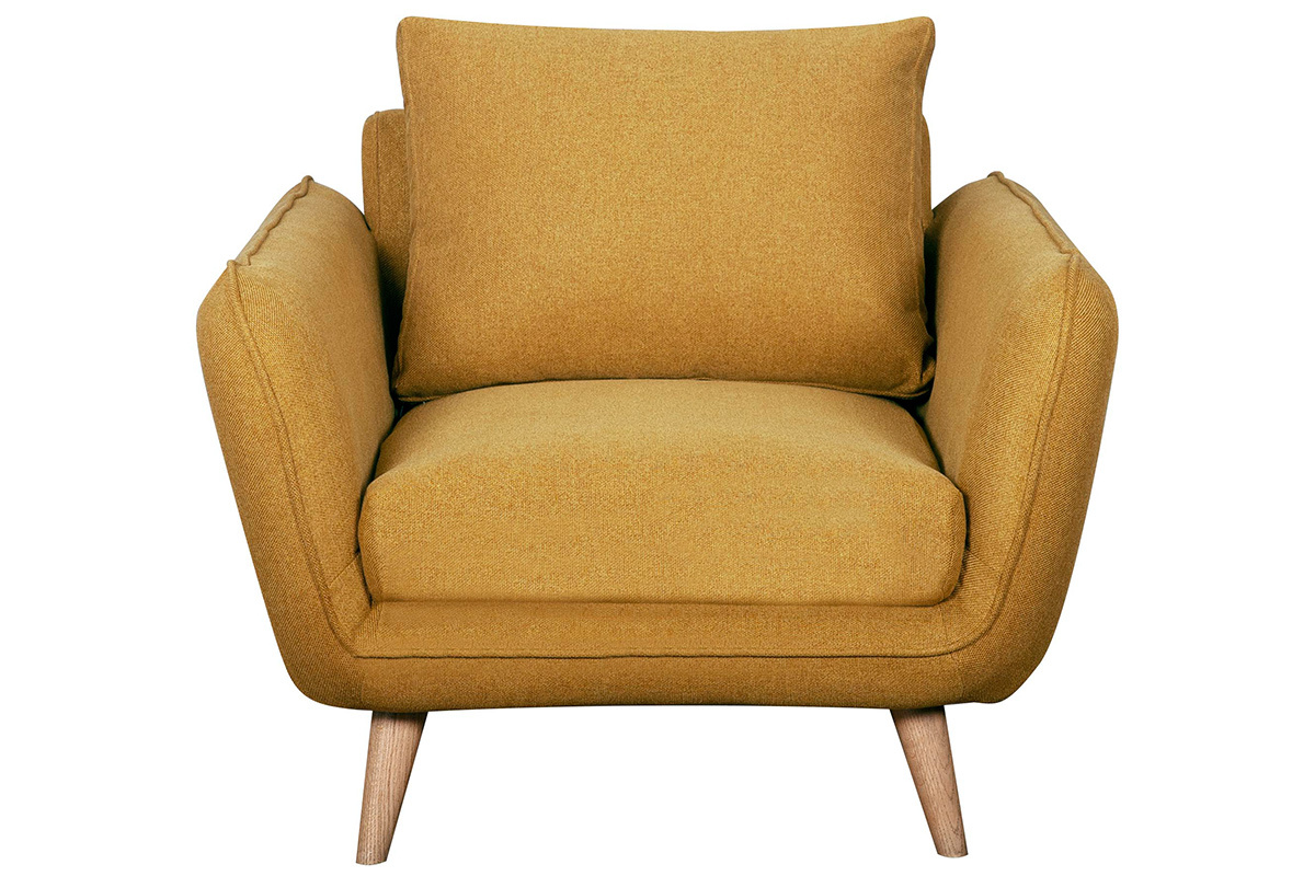 Fauteuil scandinave en tissu jaune cumin et bois clair CREEP