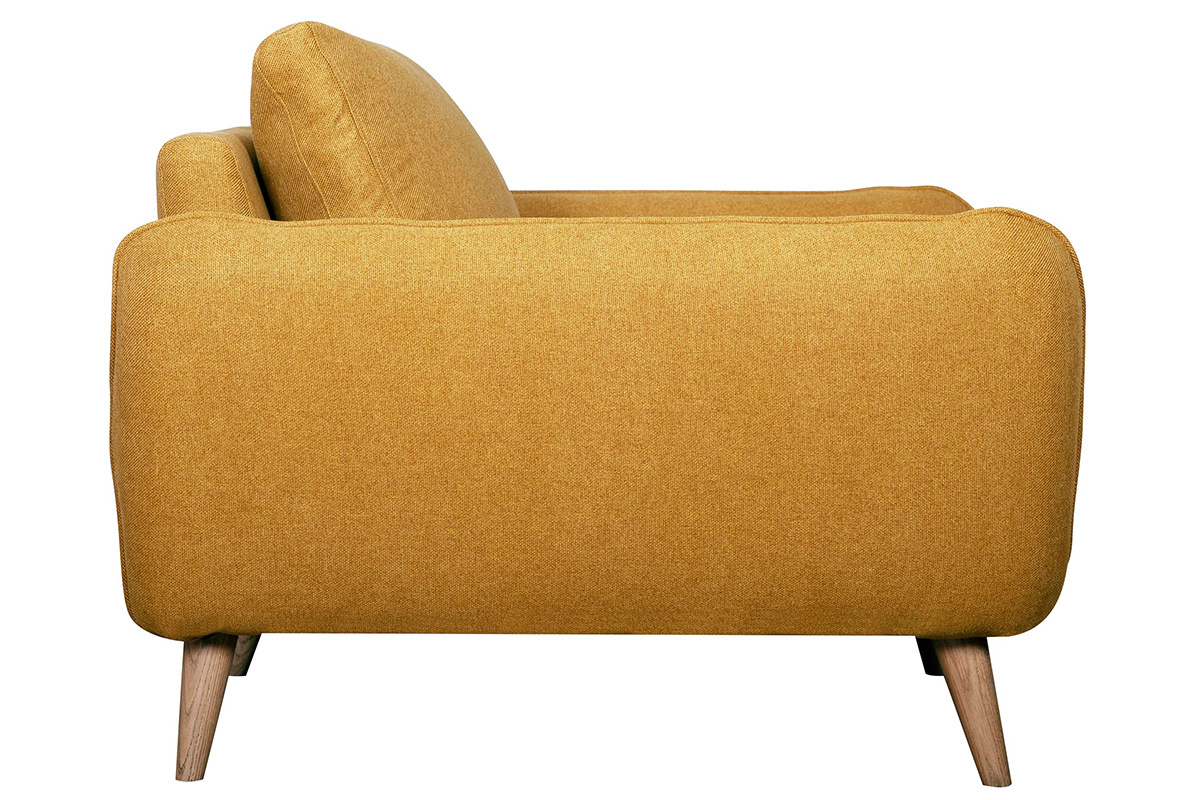 Fauteuil scandinave en tissu jaune cumin et bois clair CREEP