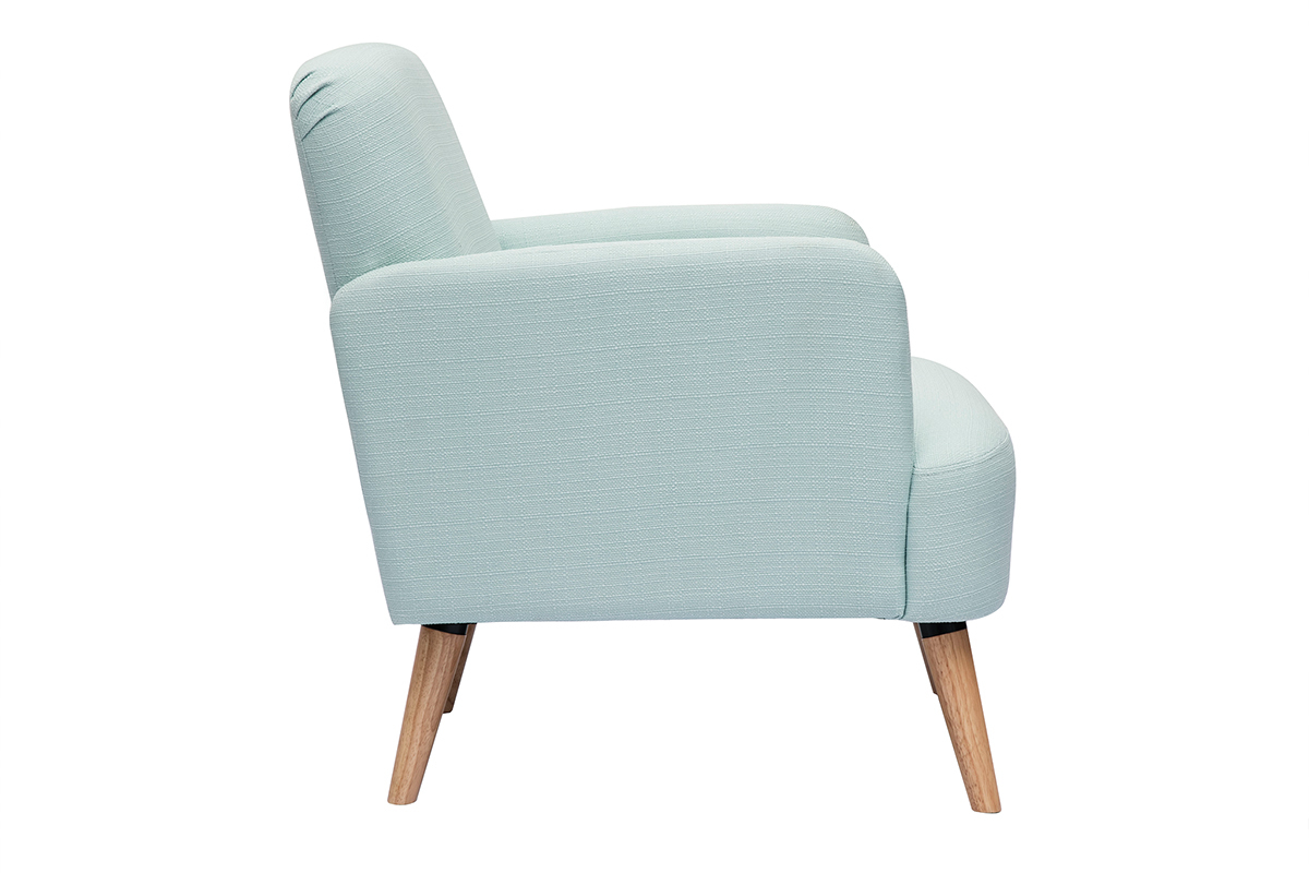 Fauteuil scandinave en tissu menthe  l'eau et bois clair ISKO